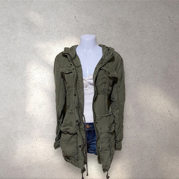 Vintage Abercrombie & Fitch Olive Green Hooded Military Utility Jacket - Picture 1 of 6